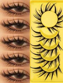 6/7对猫眼睫毛天然假睫毛3D仿貂皮柔软动漫睫毛角色扮演浓密睫毛延长 - 黑色 - 查看 5