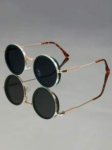 Classic Retro Metal Circular Fashion Versatile Fashion Glasses For Women And Men, Suitable For Runway, Outdoor, Holiday, Street Style, Casual, Beach, Party, Gathering, Travel, Work, Elegant Couple Accessory