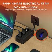 1pc Vertical Compact Schuko Power Strip, 3 German Standard Outlets, 2500W HighPower Extension Cord With One-Touch Switch, Space Saving Desktop Socket ForHome Office - EU E Type Plug(220-240V) - View 8