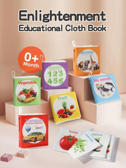 6pcs Newborn Early Education Cloth Books Set - 0-6 Months Baby Waterproof Tear-Resistant Cognitive Toys, 6 Themes Crinkle Paper Grab Training, Milestone Gift For Newborn, Christmas/Halloween/Thanksgiving Holiday Gift