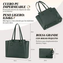 Bolsas para Laptop de Mujer 15.6 Pulgadas Maletin Portafolios de Piel Bolso Tote Grande Para Trabajo Universidad - verde - Ver 5