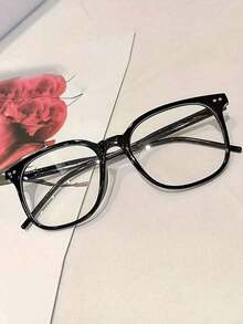 1pcs Square Frame Lens Frame Minimalist Fashion Decoration Glasses Computer Glasses Women Men. - 黑色 - 查看 4