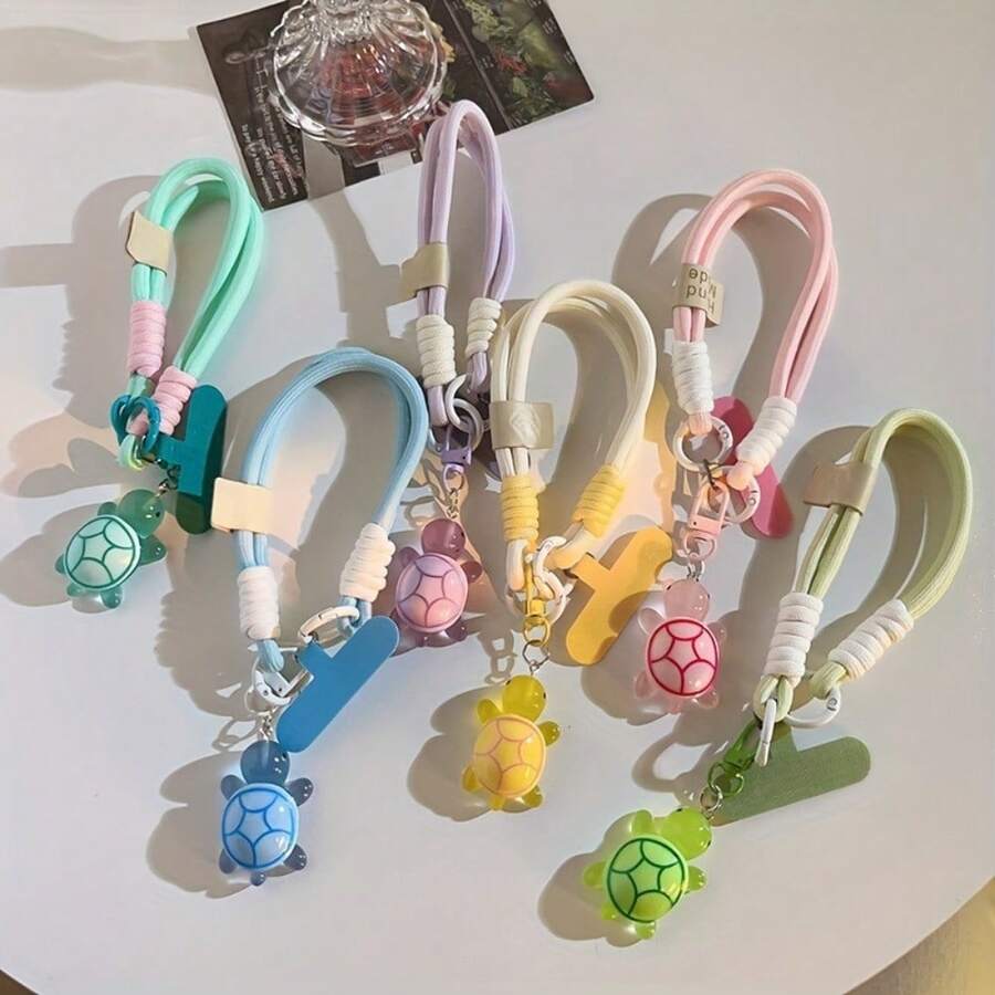 Turtle Pendant Mobile Phone Rope - Universal Handmade Wrist Strap For Mobile Phones, Cameras, Keys - Cute Turtle Pendant Keychain Accessories - Multicolor Packaging - Hồng - Xem 1