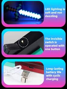 Minecraft Commemorative Edition Series Minecraft Deluxe Glowing Diamond Sword Decorative LED Light - Available In 7 Colors / 9 Colors / 14 Colors, USB Connected, Suitable For Bedroom Decoration And Computer Room Decoration, Perfect For Gaming / Christmas And Birthday Gifts, Suitable For Teenagers And Adults, Themed Parties.