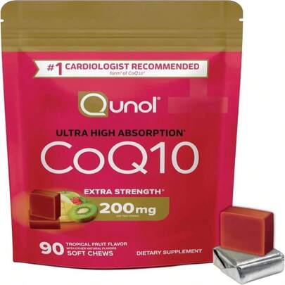 Qunol CoQ10 200mg Soft Chews, Extra Strength &Amp; Ultra High Absorption Coenzyme Q10 Supplement, #1 Cardiologist Recommended Supplement For Heart Health, 90 Count
