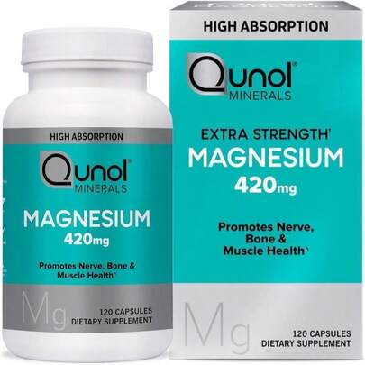 Qunol Magnesium Capsules 420mg, High Absorption Magnesium Supplement, Extra Strength, Bone And Muscle Health Supplement, 120 Count