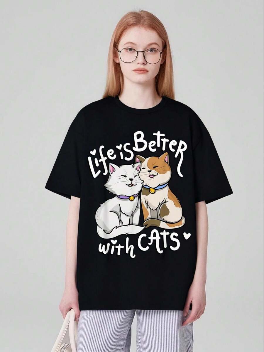 Valentine's Cat Lover Life Is Better With Cats Mother's Day T-Shirt