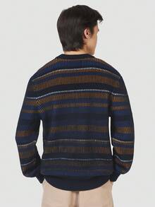 Ben Sherman Suéter de Rayas Cuello Redondo  Otoño/Invierno    Regular    Ribete en contraste  Canalé - Azul Marino - Ver 2