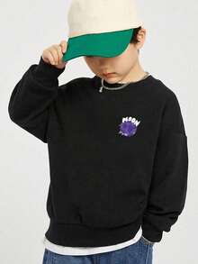 Sudadera con capucha de felpa con cuello redondo y estampado gráfico de luna morada para adolescentes, de estilo casual y lindo