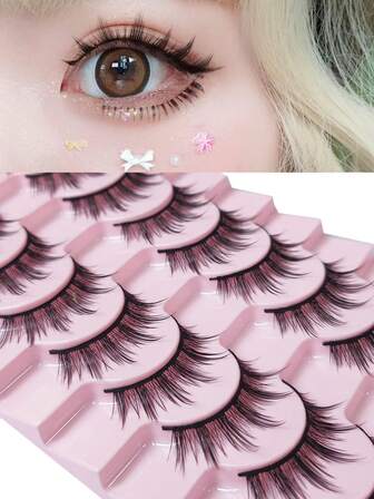 10 pares/caja de pestañas postizas naturales y esponjosas, pestañas gruesas dramáticas para maquillaje de escenario, pestañas negras reutilizables, estilo europeo y americano