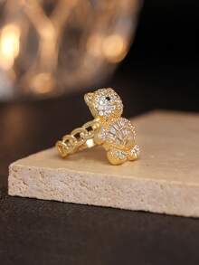 1 Peça Anel Pingente de Urso Cartoon Fofo e Cintilante - Joia Animal Requintada - Para Meninas - Presente Perfeito para Amigos