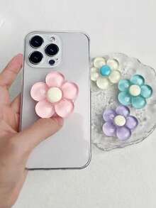 1pc Portable Foldable 3D Floral Design Phone Grip - Universal Smartphone Stand And Desk Holder With Decorative Flower - For Mobile Devices