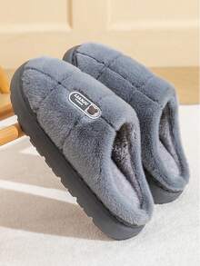 Plus Size Men's Solid Color Warm Plush Lined Slippers, Comfortable Indoor Home Slippers, Thick Sole, Odor-Resistant, Autumn/Winter