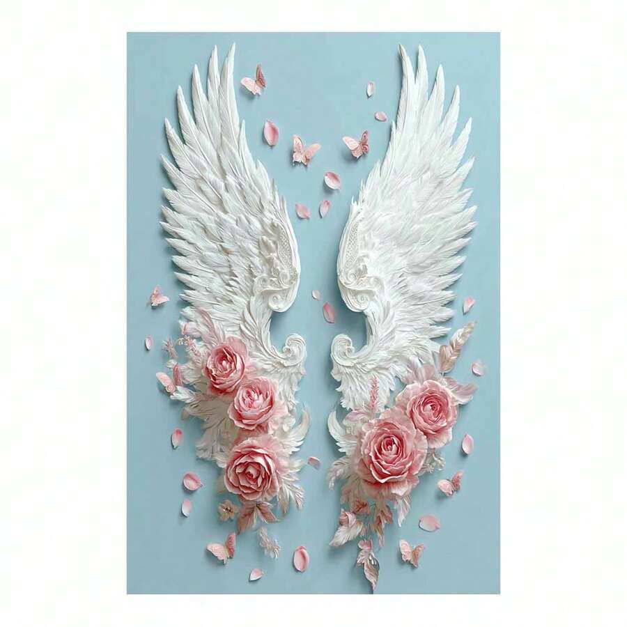 1pc Angel Wings Canvas Art With Floral Accents - Framed, Ready To Hang Wall Decor For Home, Office, Living Room, Bedroom -Pastel Colors, Perfect Holiday Gift, Hanging Decor - 白色 - 查看 1