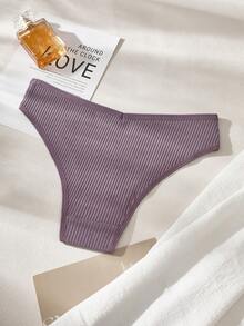 5pcs Pack Women's Ribbed Panties, High Elasticity Solid Color Letter Design Low Waist Briefs - Multicolor - View 11