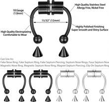 VELCARE 4-6 Pcs Nose Rings Hoops Nose Piercings Nose Piercing Jewelry Fake Nose Ring Fake Septum Double Hoop Nose Ring Lip Nose Rings For Women Clip On Helix Cartilage Hoop Earrings Nose Cuffs - UPGRADE 4PCS Magnetic Septum Nose Ring - 查看 3