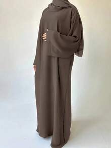 Women's Modest Solid Color Long Wide Arabic Style Dress, Everyday Wear