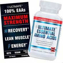 Ultimate 100% Essential Amino Acid Supplement - 3rd Party Tested - 300 Easy-To-Swallow, 1g Coated Tablets - All 9 EAA With 40% Leucine In Optimized BCAA Ratio - Improve Fitness &Amp; Performance - Non-GMO - Flavor NameA - 查看 1