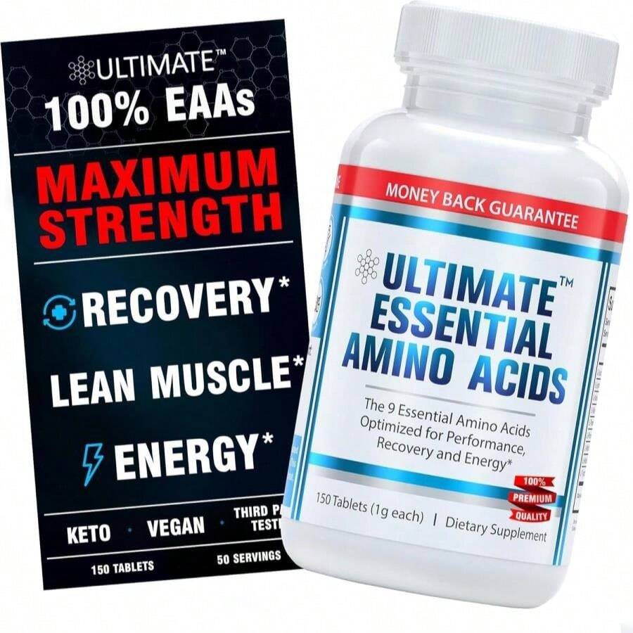 Ultimate 100% Essential Amino Acid Supplement - 3rd Party Tested - 300 Easy-To-Swallow, 1g Coated Tablets - All 9 EAA With 40% Leucine In Optimized BCAA Ratio - Improve Fitness &Amp; Performance - Non-GMO - Flavor NameA - 查看 1