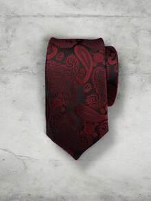 Luxury Men's Skinny Ties Polyester Silk Solid Polka Dot Striped Check Skinny Jacquard Groomsman Tie - 酒紅色 - 查看 1