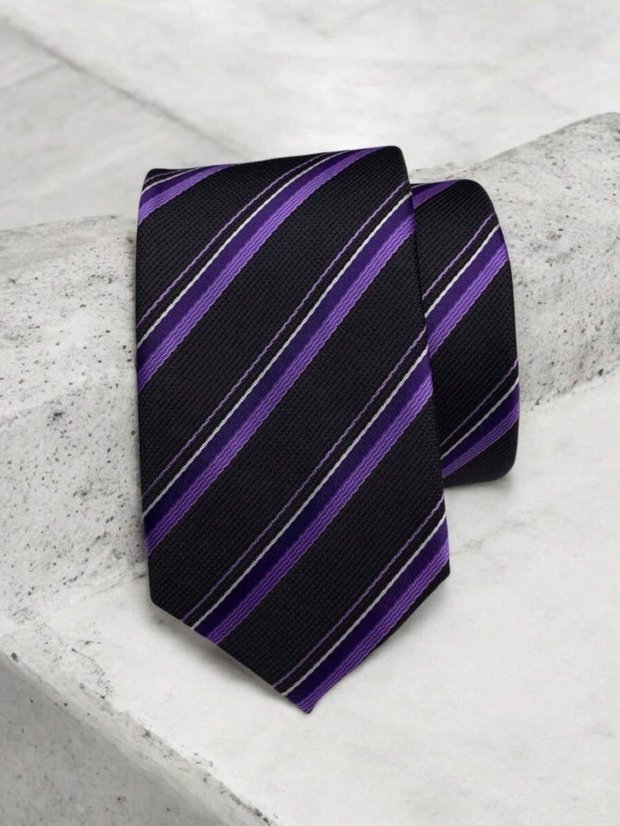 Luxury Men's Skinny Ties Polyester Silk Solid Polka Dot Striped Check Skinny Jacquard Groomsman Tie - 紫羅蘭色 - 查看 1
