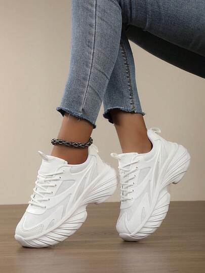 Women's Thick Sole Chunky Sneakers, Breathable Mesh Increase Height Casual Lightweight Athletic Shoes, & Versatile Platform Sneakers