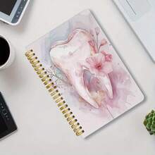 牙科助理礼物 - 粉色水彩牙齿与花卉笔记本，螺旋装订 A5 日记本（14.2 * 21 厘米） - 专为牙医、卫生员、学生设计的柔和装饰 - 优雅的书写和计划展示，艺术封面，双面设计，封面创意记事本 - 均碼 - 查看 2