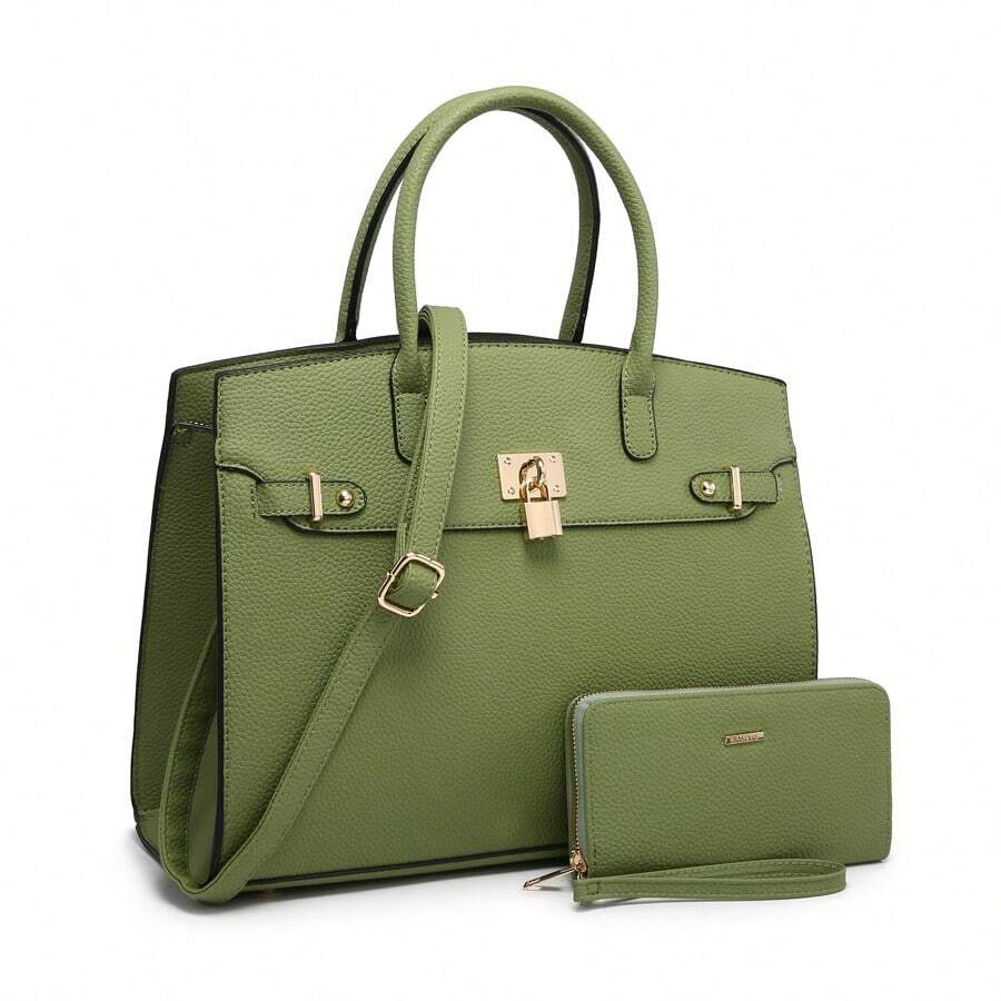 Women's Fashion Handbag And Wallet Set With Adjustable Crossbody Strap Large Shoulder Bag And Small Clutch 2-Piece Combo, Metal Swivel Lock Accessory, Ideal For Shopping, Travel And Business Commute - ÔLIU - Xem 1
