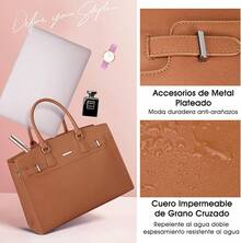 Bolsas de Mujer 15.6 Pulgadas PU Bolsa para Laptop Mujer Impermeable Tote Bag con Bandolera Ajustableíbleúltiples Bolsillos - Marrón - Ver 6