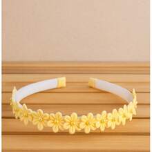 tiara infantil florinha com perolas cabelo menina, tiara florida colorida , arquinho escolar, tiara florida. - Amarelo - Visão 2