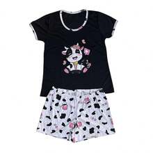 Women's Half Sleeve Baby Doll / Women's Baby Doll / Nightwear - 磨砂黑 - 查看 1