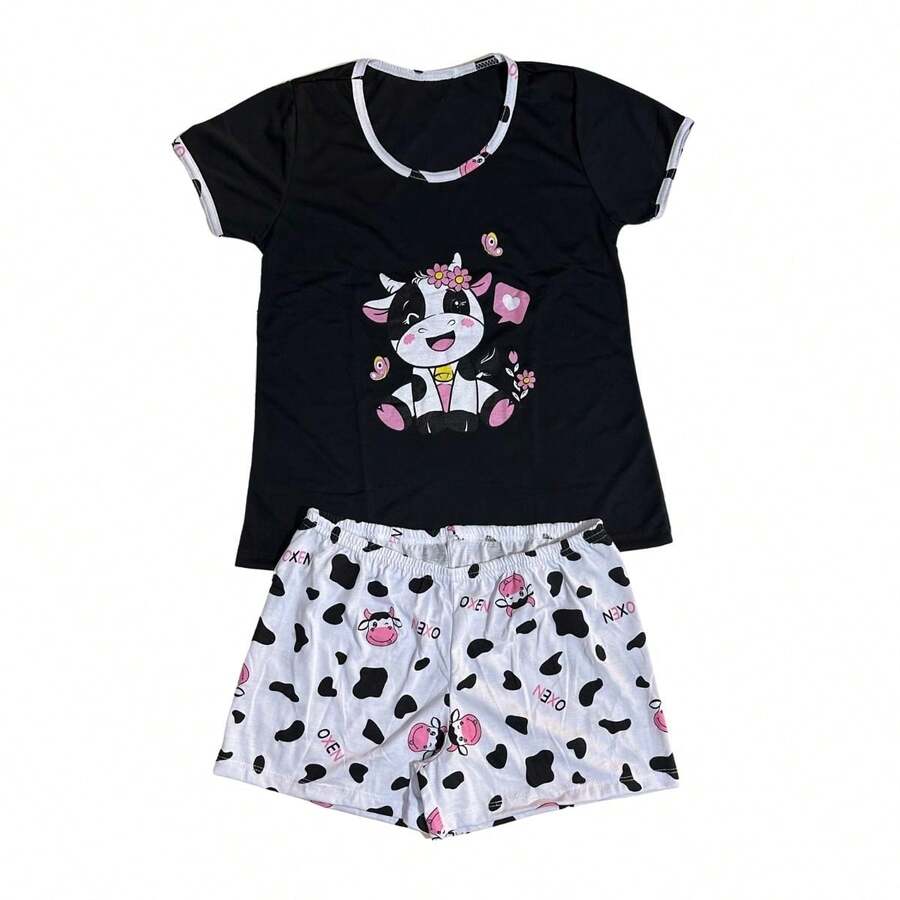 Women's Half Sleeve Baby Doll / Women's Baby Doll / Nightwear - 磨砂黑 - 查看 1