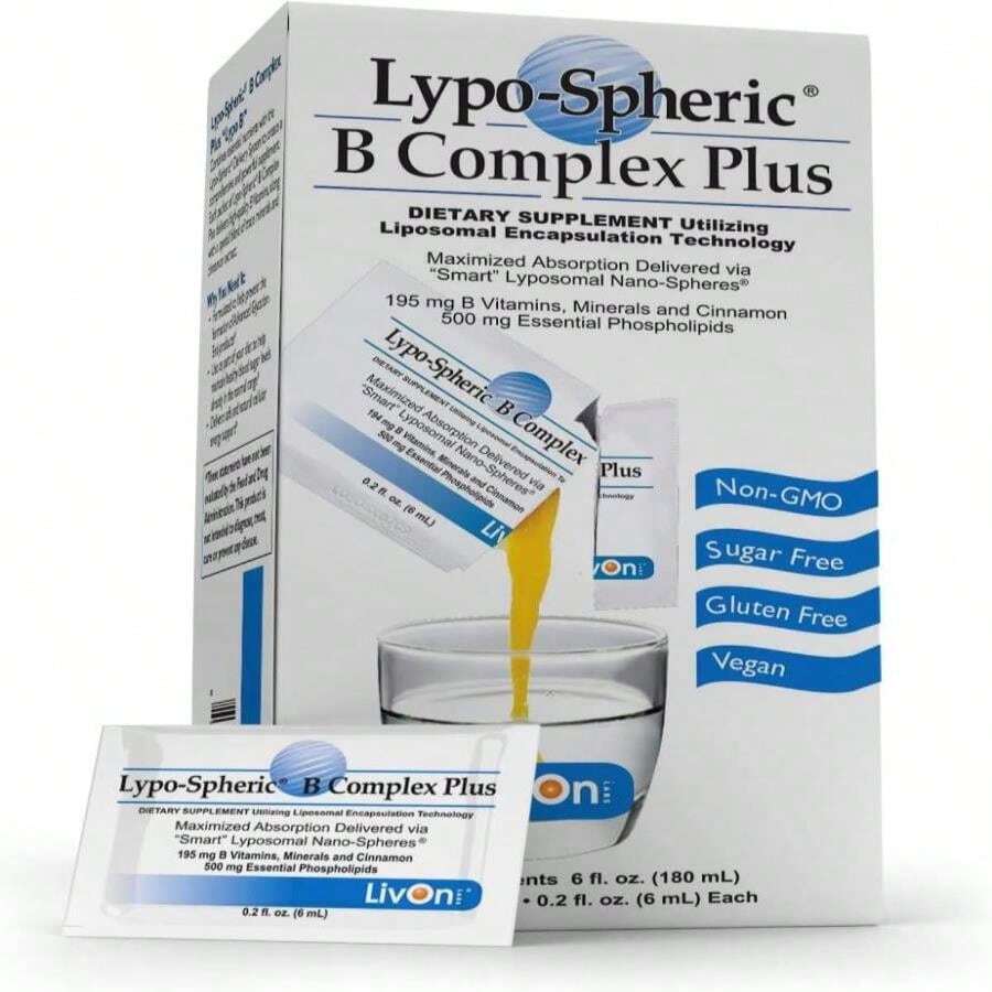 LivOn Laboratories Lypo–Spheric B Complex Plus – 30 Packets – 195 Mg B Vitamins, Minerals &Amp; Cinnamon Per Packet – Liposome Encapsulated For Improved Absorption – 100% Non–GMO - 白色的 - 查看 1