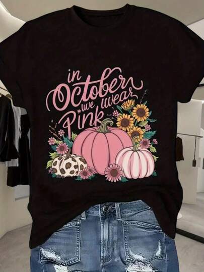 Women's T-Shirt Breast Cancer Awareness October Design Creative Pattern Casual Sports Fashion Plus Size T-Shirt,Fall Tops Women