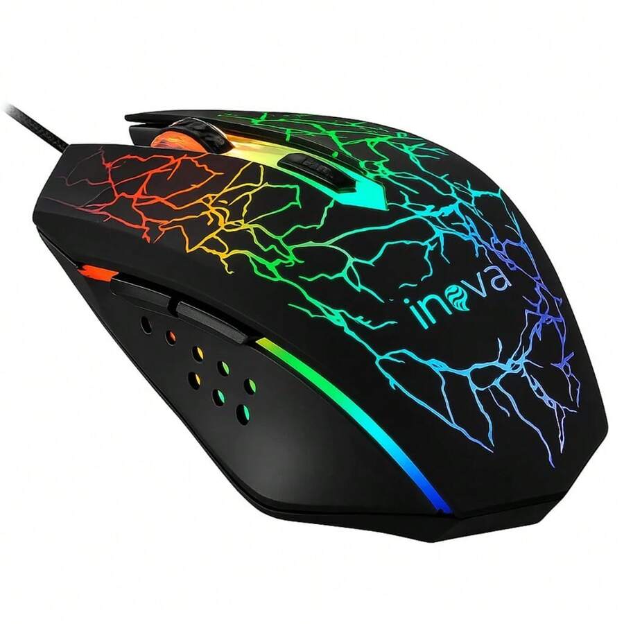Mouse Gamer com Fio sensor 2400 DPI 6 Botões Programáveis Inova RGB USB Confortável - Multicolorido - Visão 1