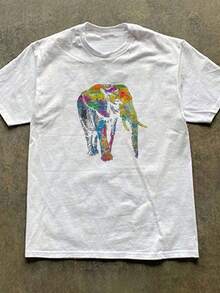 Breathable T-Shirt With Colorful Elephant Graphic Design - White - View 4