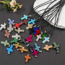 10/20/30/40/50pcs Multi-Color Shiny Cross Crystal Pendant | With Black Cord Chain, Easy To Mix And Match | Suitable For DIY Jewelry Making (Pendant + Chain) - Nhiều màu - Xem 3