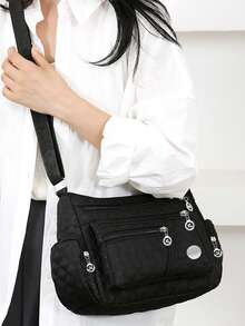 女士包，新款中年女士包，尼龙帆布包，单肩斜挎包，休闲百搭 - 黑色 - 查看 5