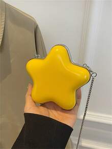 Dedoo Mini Star-Shaped Bag, New Fashion Personalized Earphone Storage Bag, Chain Bag, Contrast Color Design, Cute Style, Valentine's Day Gift For Friends, Fashionable Cream Yellow Ladies Handbag - Yellow - View 2