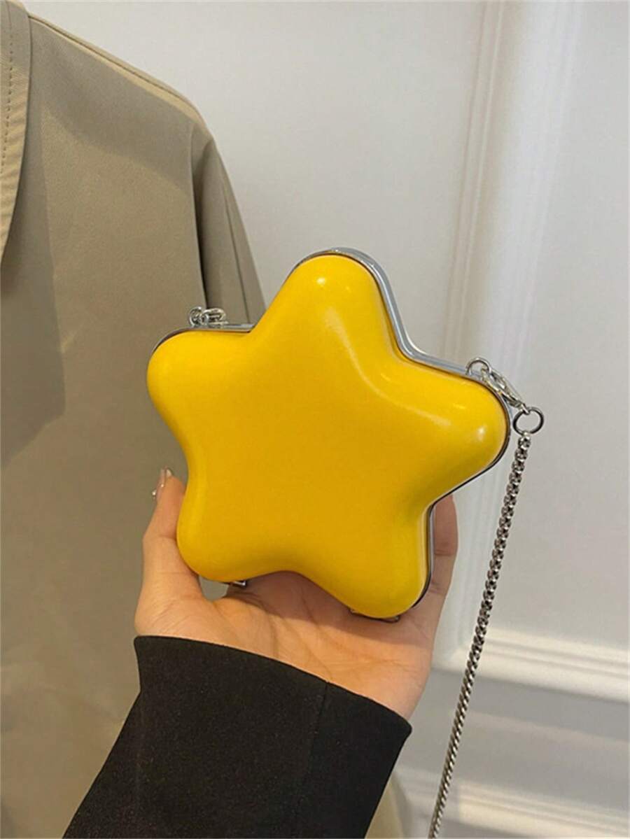 Dedoo Mini Star-Shaped Bag, New Fashion Personalized Earphone Storage Bag, Chain Bag, Contrast Color Design, Cute Style, Valentine's Day Gift For Friends, Fashionable Cream Yellow Ladies Handbag
