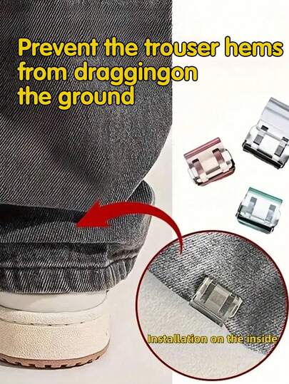 12-1 Pc Transparent Trouser Leg Clips, Invisible Trouser Leg Shortening Clips, Prevent Trouser Leg From Dragging, Seamless Invisible Trouser Leg Closure Device, Anti-Drag Trouser Leg Clips, Smooth Finishing, Discreet Fasteners, High-Quality Fasteners, Trouser Adjusters, Suitable For Clothing Accessories, Various Trouser Length Adjustment,Sewing Accessories, Safety Pins, Snaps