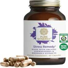 PURE SYNERGY Stress Remedy | Soothing Supplement With Ashwagandha | Organic Adaptogen Support From Rhodiola, Lemon Balm, And Holy Basil | For Stress Relief, Adrenal Health, And Mood (60 Capsules) - White - View 1