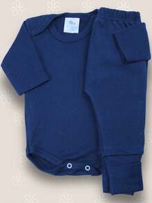 2-Piece Baby Girl Boy Unisex Bodysuit And Romper Kit 100% Cotton Suedine - Navy Blue - View 1
