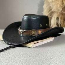 1 pieza Sombrero de vaquero de PU agrietado, material de PU suave, unisex para Halloween, vuelta al colegio, uso diario, viajes, vacaciones, celebraciones y actividades al aire libre