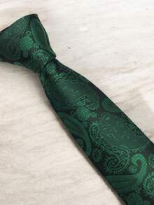 Luxury Men's Skinny Ties Polyester Silk Solid Polka Dot Striped Check Skinny Jacquard Groomsman Tie - 酪梨綠 - 查看 4