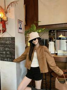 Minimalist American Style Deer Velvet Stand Collar Casual Jacket