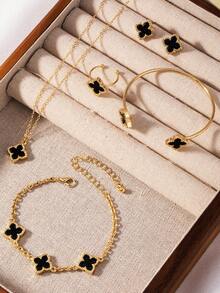 1 Set Elegant Four-Leaf Clover Jewelry Set, Luxurious Lucky Clover Necklace & Bracelet Accessories