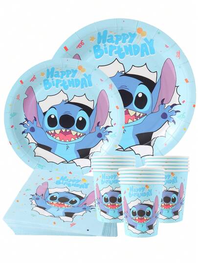 Disney Stitch Birthday Party Supplies, 7/9 Inch Disposable Paper Plates, Cups, Napkins, Party Decorations, Disposable Tableware, Birthday Party, Celebration Event Decorations, Gifts