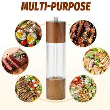 1pc/2pcs/3pcs Wooden Manual Pepper Grinder With Transparent Acrylic Pepper Mill, Black Pepper, Chili Pepper, Sea Salt Grinder Bottle - Brown - View 8