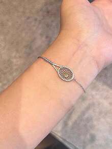 rundraw 1 Bộ vòng cổ và vòng tay vợt tennis Zirconia khảm vàng đồng sang trọng thời trang thu/đông, thích hợp cho tiệc tùng, khiêu vũ, thể thao ngoài trời, phụ kiện trang phục hàng ngày - Vàng - Xem 2